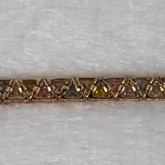 925 CZ Rainbow Trillion Cut Tennis Bracelet 7.5" Gold Vermeil Colorful Stones - Picture 5 of 7